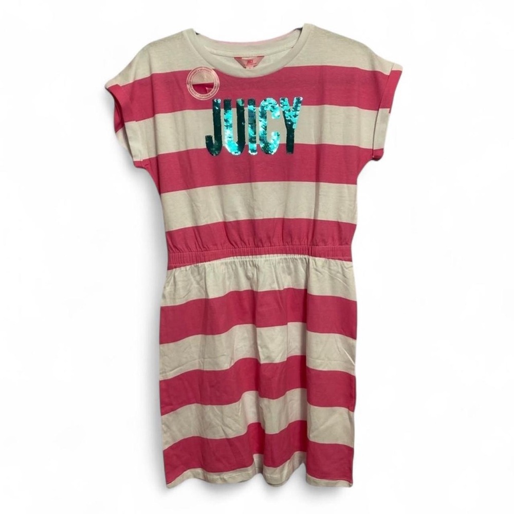 NEW WITH TAG Juicy Couture Sequins Pink White and Blue Striped Dress Size 16